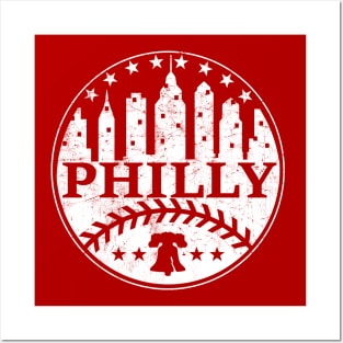 Philly Fan Baseball Lover Philadelphia PA City Skyline baseball laces Posters and Art